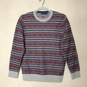 Nautica Men Size XL 100% Cotton Fair Isle Ski Holiday Crew Neck Sweater